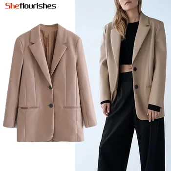 

Sheflourishes Woman PU Blazers Jackets Autumn Mujer Za Office Lady Blazer Long Sleeve Coat Oversize Outerwear Solid Elegant Coat