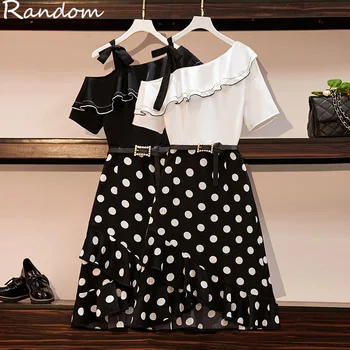 

Women Vintage 90S Elegant Polka dot Patchwork Party Dress Plus Size L-5XL A Line Wrap Dress 2020 Sunmer Off Sholder Sexy Cloth