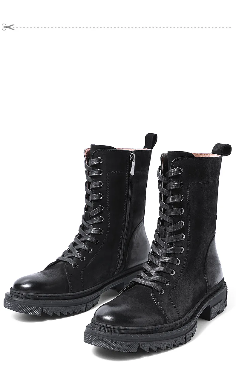 Must Have! Mid-calf Boots Men Full Grain Leather Lace UP Zip Boots Soliders Desert Boots Trendy Winter Shoes Man