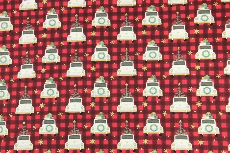 Наполовину ярдовая однотонная позолоченная Рождественская Подарочная хлопковая ткань с принтом автомобиля для ручной работы, платье для одежды, детская одежда, хлопок, CR-156