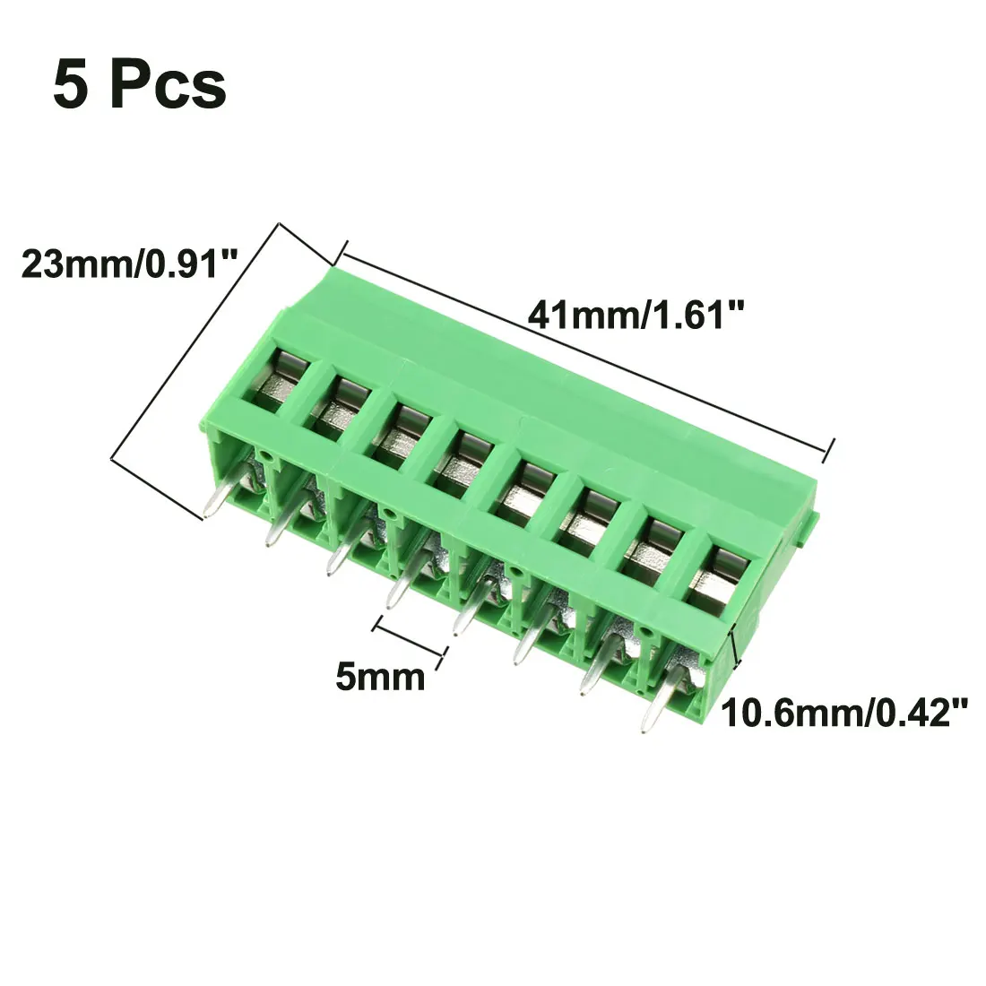Uxcell 5 шт. AC300V 25A 5,08 мм Шаг 8P плоский угол иглы сиденье плагин PCB клеммный блок разъем зеленый