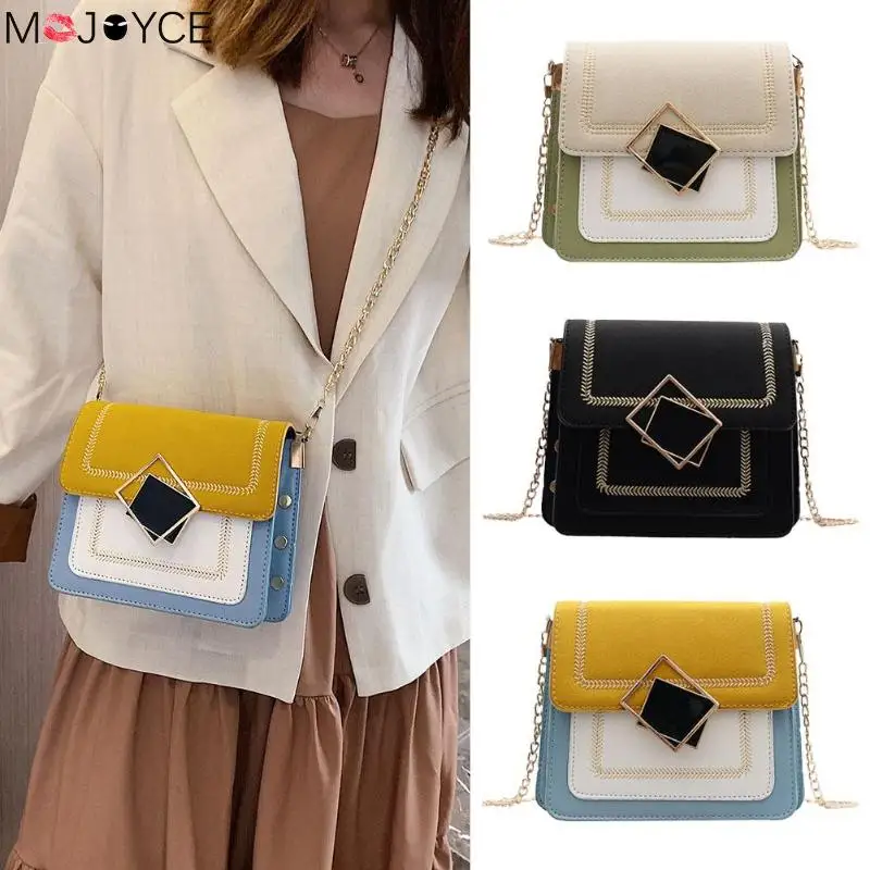 

Women New Fashion Small Chain Shoulder Bag Women Shoulder Bag Handbags Hit Color PU Leather Chain Crossbody Messenger Bags