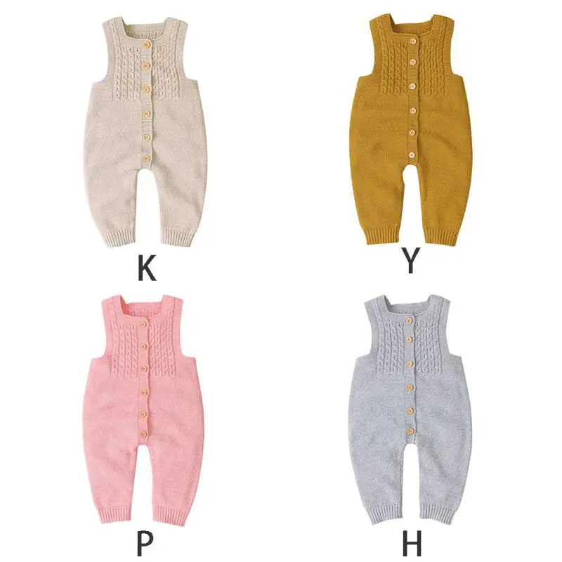 Весенне-осенний детский акриловый комбинезон без рукавов для маленьких мальчиков и девочек, милые однотонные удобные теплые ромперы на пуговицах, 4 цвета
