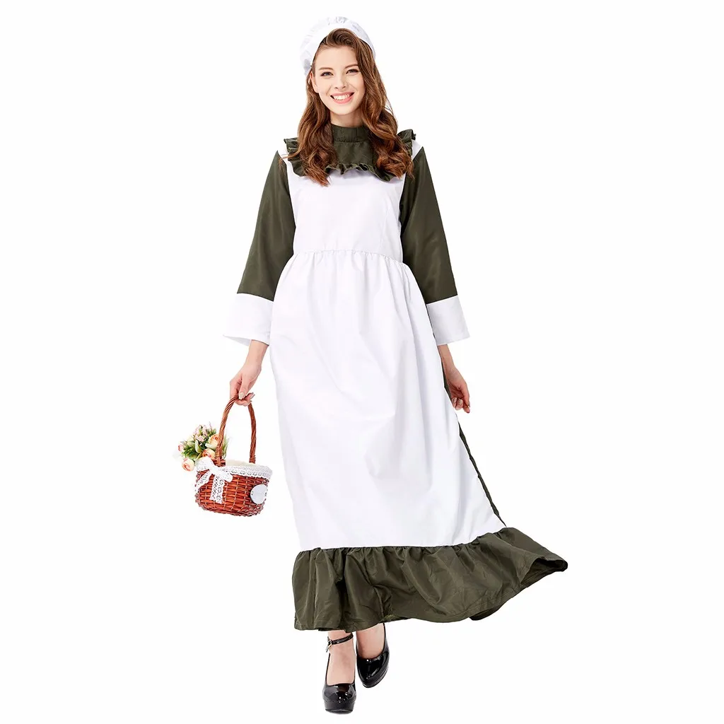 Maxi Dress Women Halloween Farm Maid Chef Costume Dark Green Cook Farm Stage Ruffle Costume Dress Dresses Woman Party Night Maxi Dress Women Halloween Farm Maid Chef Costume Dark Green Cook Farm Stage Ruffle Costume Dress Dresses Woman Party Night