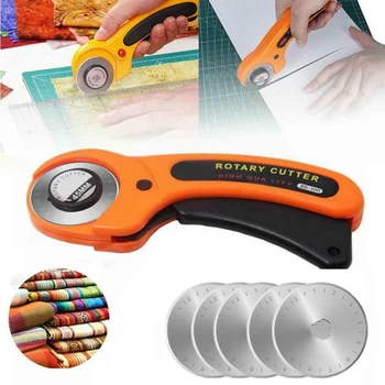 

45mm Round Rotary Cutter Grip Sewing Quilting Roller Fabric DIY Craft Leather Plastic Cutting Tool with 5pcs Refill Blades