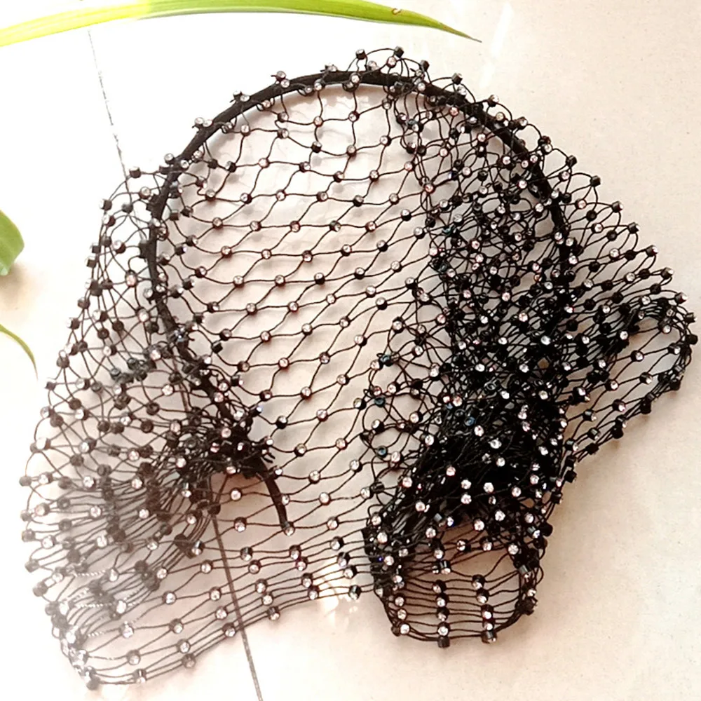 Mysterious Black Rhinestone Mesh Bridal Hair Hoop Headband Hair Jewelry for Women Crystal Birdcage Cover Face Hair Accessories