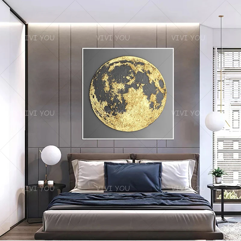 Новые творческие цвета: золотистый Фольга луна 100% ручной росписью маслом картины