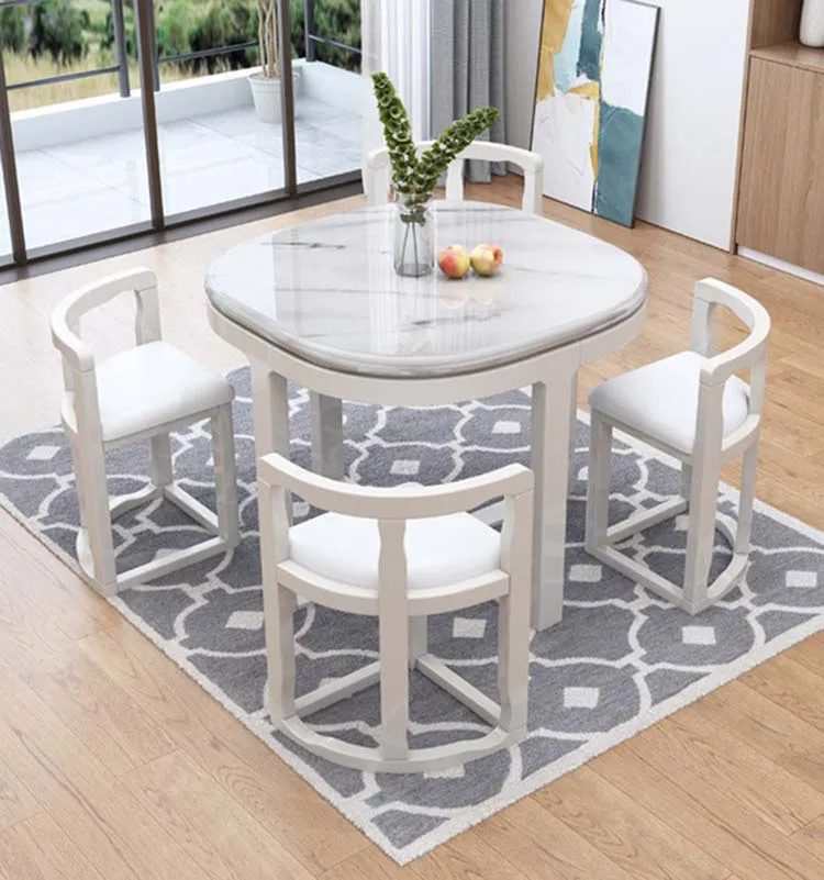 Conjunto Mesa y Sillas Comedor Redonda Cocina,uego de Comedor Mesa y 4  Sillas,Mesa de Conferencia, Mesas y Sillas de Recepción de Negociación Mesa  , con Respaldo, Diámetro 80 CM, Ahorro de Espacio (