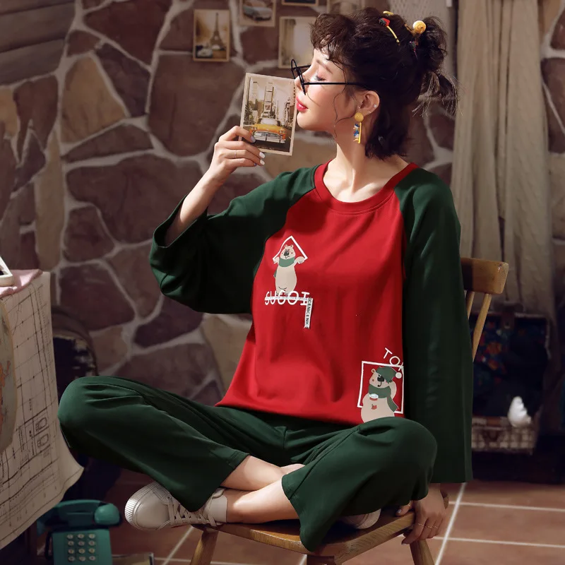 

2802 # Autumn Pajamas WOMEN'S Suit Tracksuit Pure Cotton M -Xxl