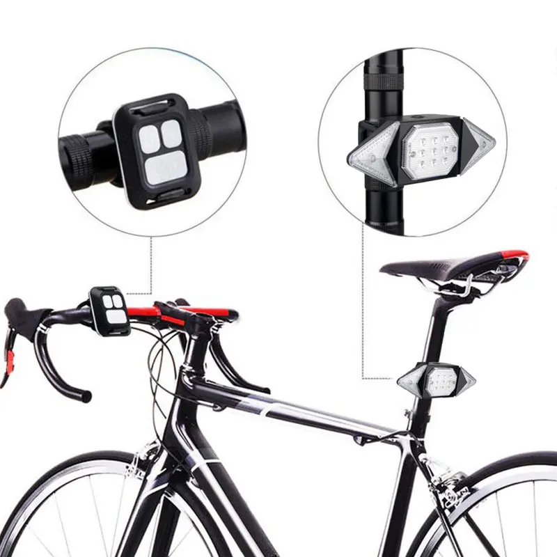 Rechargeable LED Bike Tail Light Remote Control Bicycle Direction Lamp Built-In