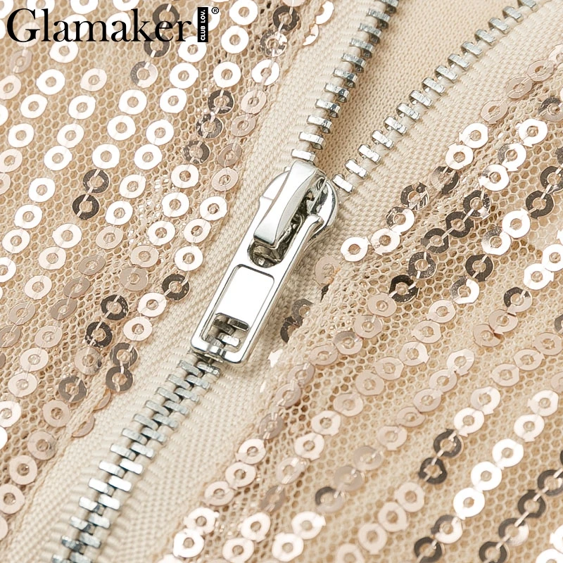 Glamaker Топ цвета шампанского с золотыми блестками, открытая спина, Клубная майка, женские майки и топики с баской и рюшами, летний стильный Сексуальный Топ для женщин