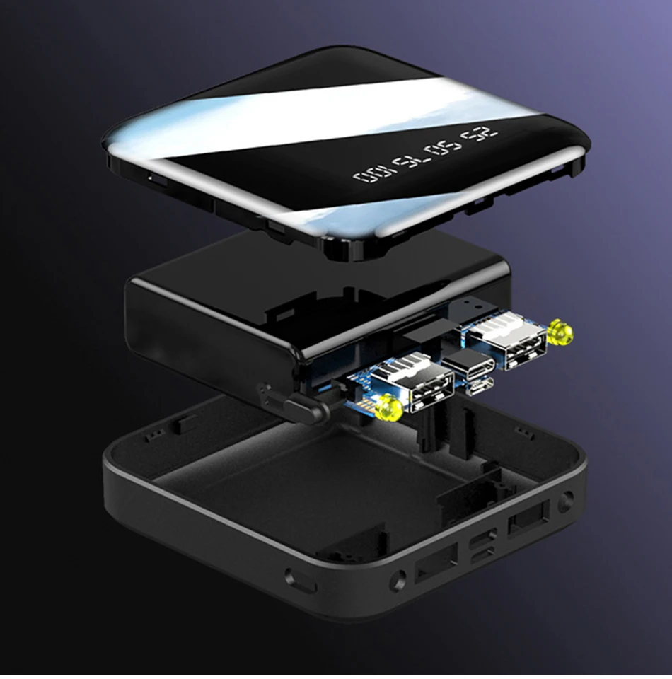 Мини внешний аккумулятор, портативный для iPhone, samsung, Xiao Mi, внешний аккумулятор, 20000 мА/ч, зарядное устройство, два порта Usb, аккумулятор, внешний аккумулятор