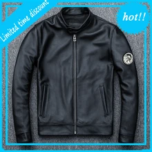Новая мужская мотоциклетная куртка из натуральной кожи, винтажные куртки с воротником-стойкой из натуральной воловьей кожи, зимние куртки в европейском и американском стиле