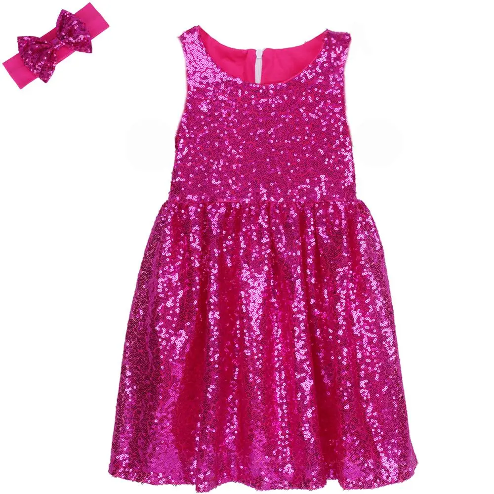 Hot Pink Sequin Sleeveless Dress for Toddler Girls Kids Glitter Rainbow Baby Prom Birthday Party Wedding Pageant Dresses | Детская