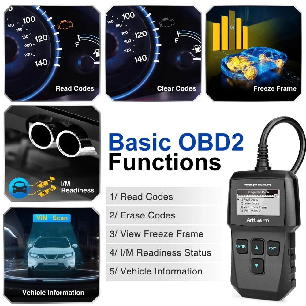 Автомобильный диагностический сканер TOPDON ArtiLink 200 OBD2 универсальный автомобильный