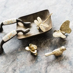 Vintage brass handle furniture hardware handle pure copper cabinet knobs and pulls  door knob