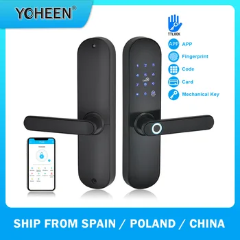 YOHEEN Fingerprint Lock Smart Card Digital Code Electronic Door Lock Bluetooth TTLock App Security Mortise Lock 1