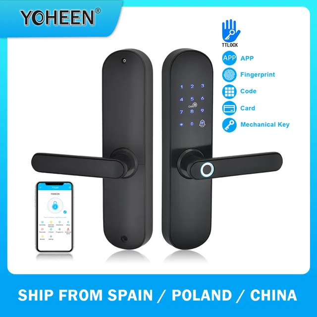 YOHEEN Fingerprint Lock Smart Card Digital Code Electronic Door Lock Bluetooth TTLock App Security Mortise Lock 1