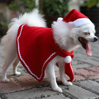 

Christmas Red Fleece Dog Cloak Hat Set Pet Dog Coat Cape Dog Clothes Puppy Apparel For Celebrating Christmas Costume Dress