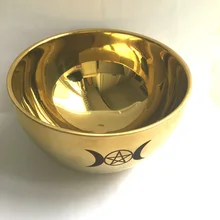 Wicca церемонии чаша Таро пентаграмма нержавеющая сталь золотое покрытие/посуда