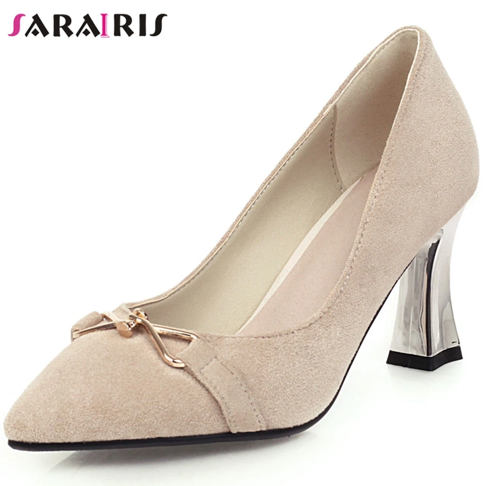 

SARAIRIS New Fashion Female Pointed Toe Metal Sewing Strange Style Heel Pumps Dress Office Casual Pumps Women Shoes Woman