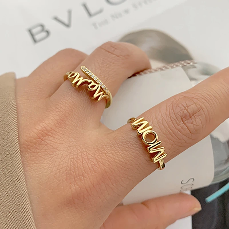 2021 Korean Female's AAA Zircon Ring Simple MOM Adjustable Opening Rings for Women Mother's Day Jewelry Gift