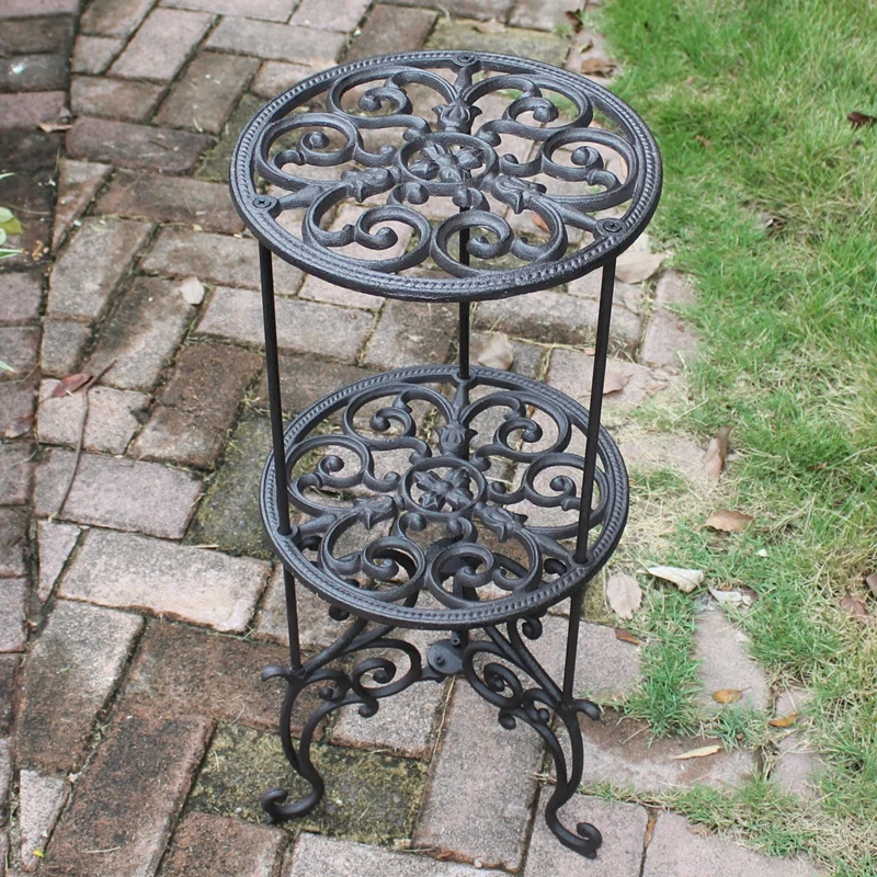 Cast Iron Flower Pot Rack Shelf Classical Pattern Decoration Ornaments