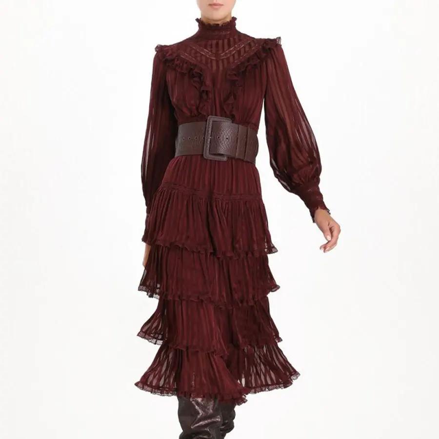 Осень новое поступление женское платье с длинным рукавом гофрированные стильные вечерние платья Элегантное винтажное платье Женская Высококачественная женская одежда