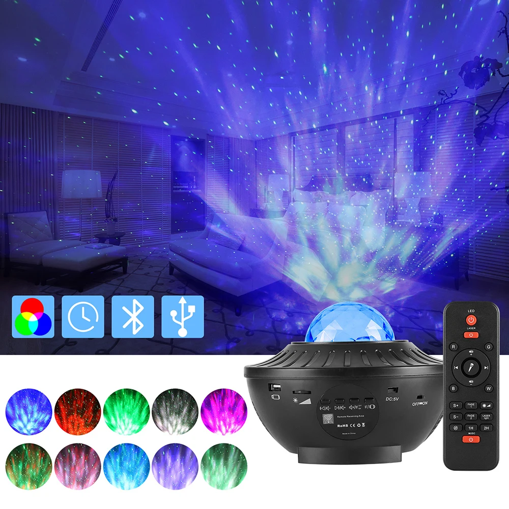 

21 Lighting Modes Upgrade LED Star Night Light Music Wave with Bluetooth Music Remote Control Timer USB Powered Projector D30
