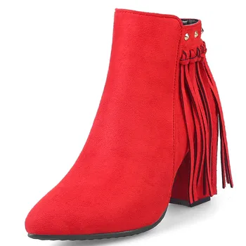 

NASBAVI 2019 new fashion suede autumn and winter new European retro zipper Rivets tassel boots high heel women's boots