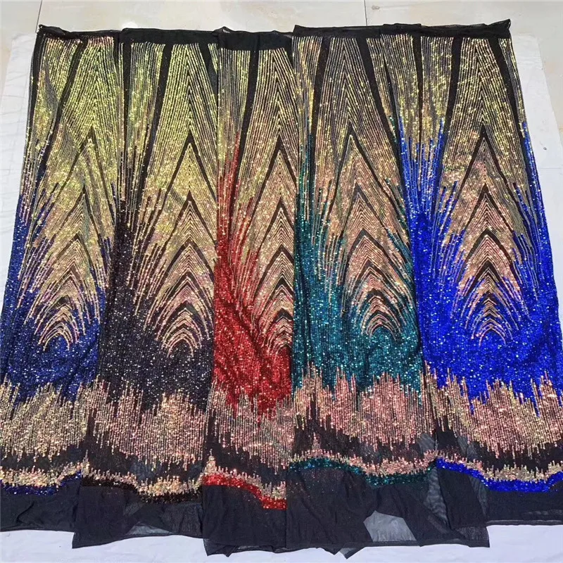 Sequined Embroidered African Mesh Tulle Lace Fabric Elegant Design Nigerian Sequins Guipure Evening Dresses Net Material green | Дом и сад