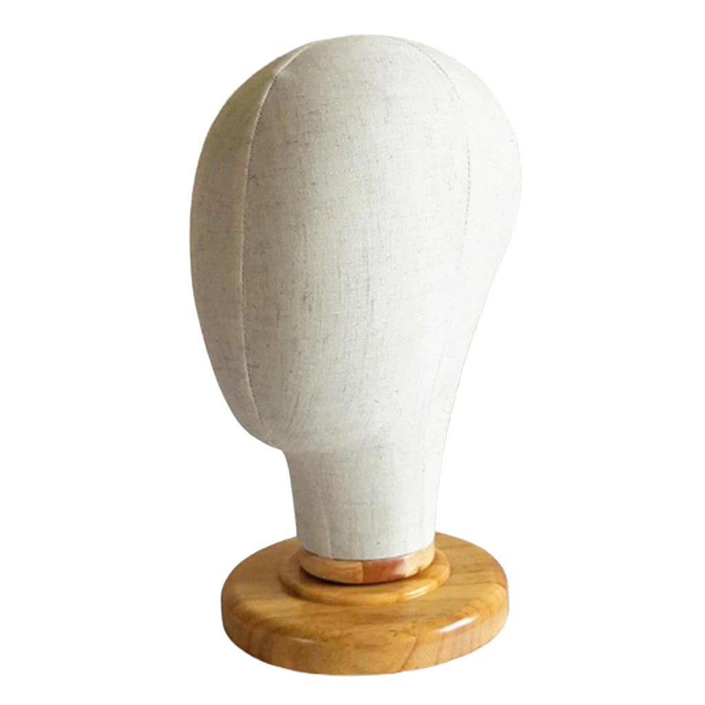 Hair Wigs Extension Making Hats Caps Display Canvas Cork Block Mannequin Head Model with Wooden Stand - 21.26inch