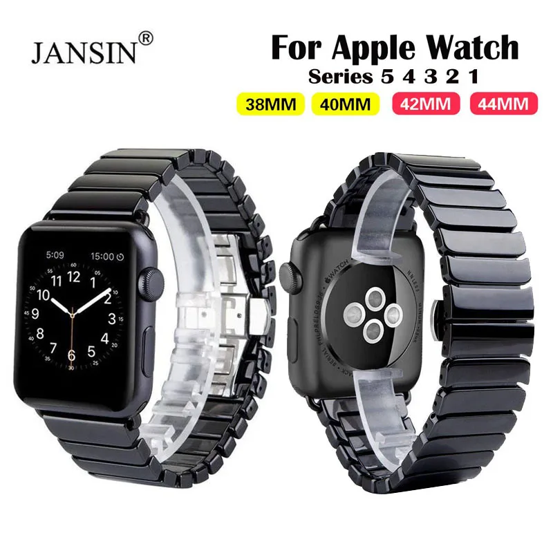 

Luxury Ceramic Replacement Wristband for Apple Watch 38mm/42mm/40mm/44mm Link Bracelet with Butterfly Buckle for iwatch5 4 3 2 1