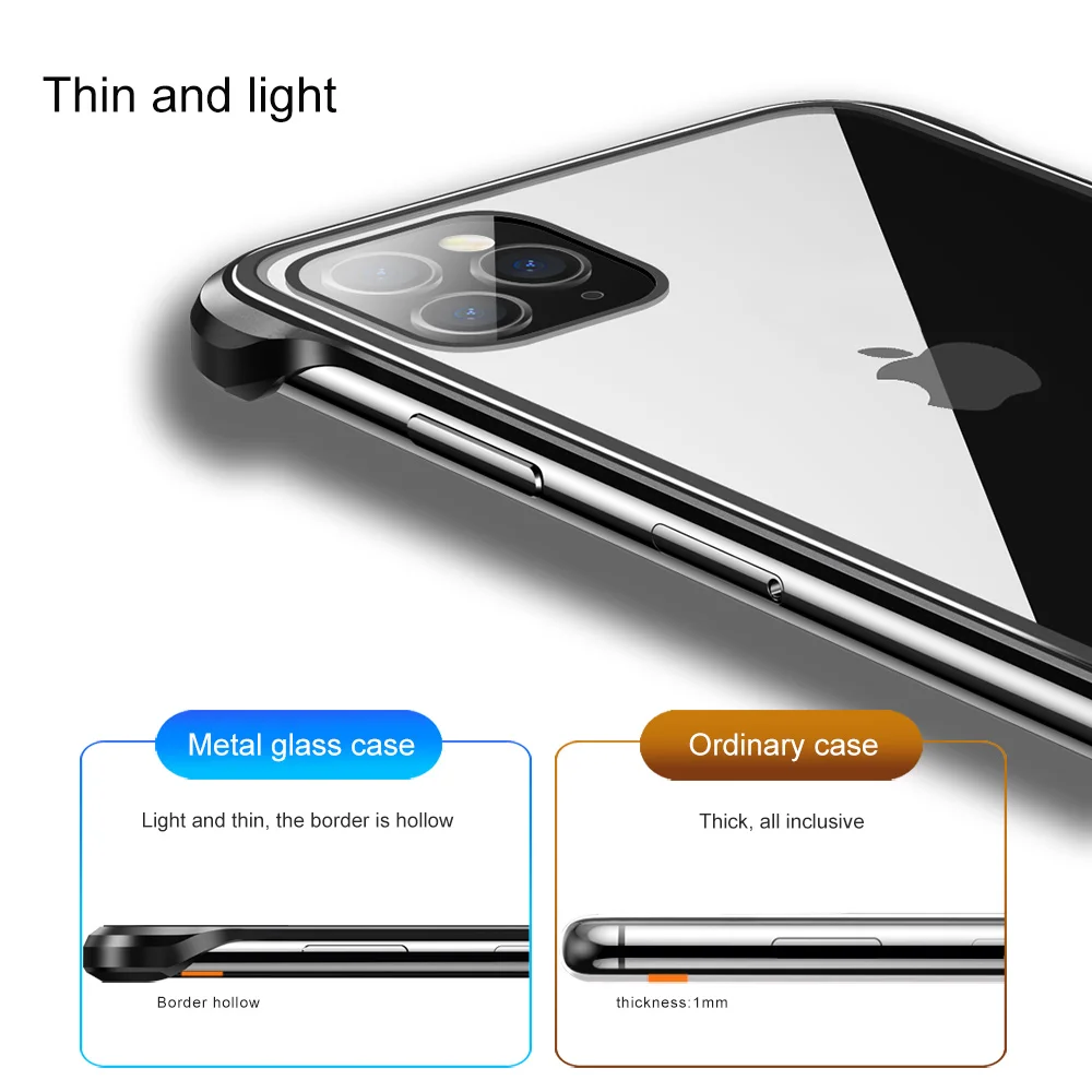 Oatsbasf, металлический чехол из закаленного стекла для телефона для Iphone 11, 11pro, Простой Прозрачный чехол для Iphone 11 pro max