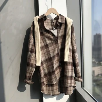 

Zhixi In Taochuan Lattice Loose Student Shirt Loose Coat Woman 2019 Leisure Time Shirt 653