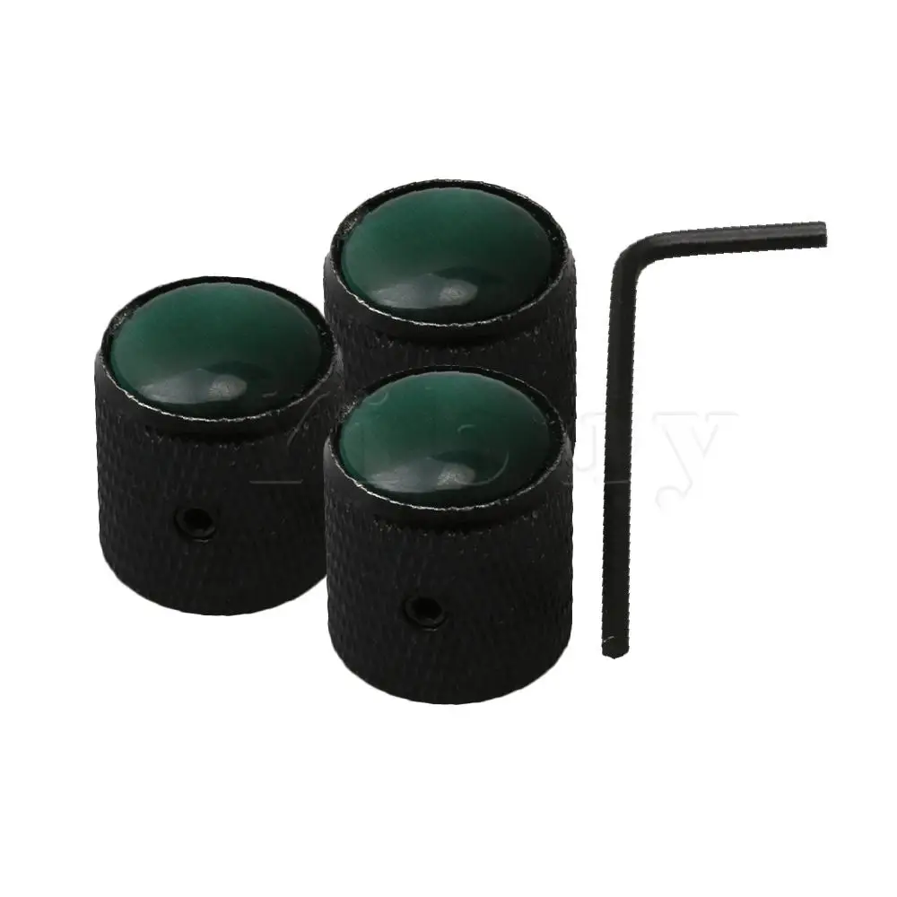 

Yibuy 3PCS Black Alloy Guitar Potentiometer Knobs Green Gemstone With Holes 6MM