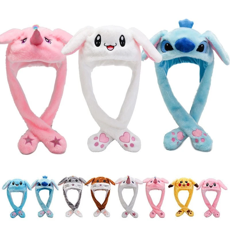 El mismo sombrero de juguete con orejas que puede mover, sombrero de felpa con Orejas de conejo, sombrero de juguetes bonitos y populares para niñas|Cine y TV| AliExpress