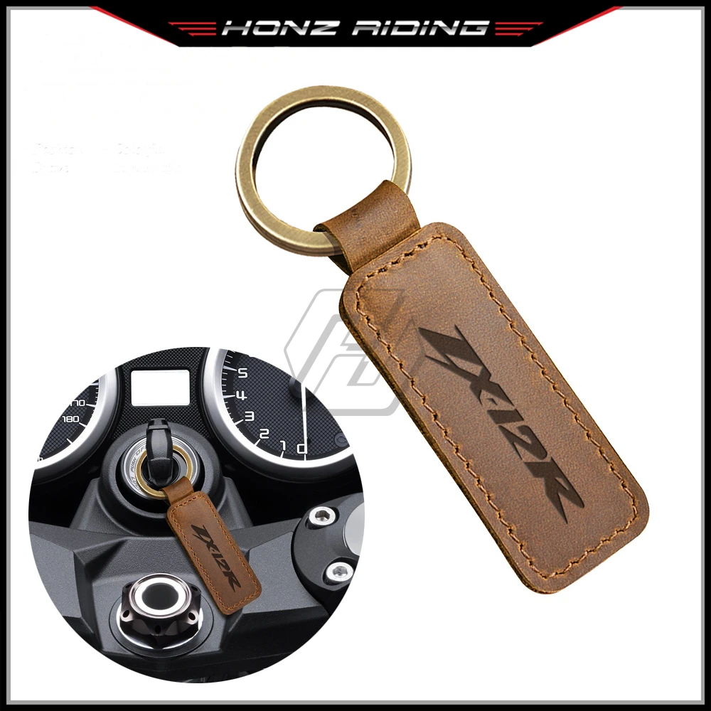 For Kawasaki ZX12R ZX-12R Key Chain Motorcycle Keychain Cowhide Key Ring