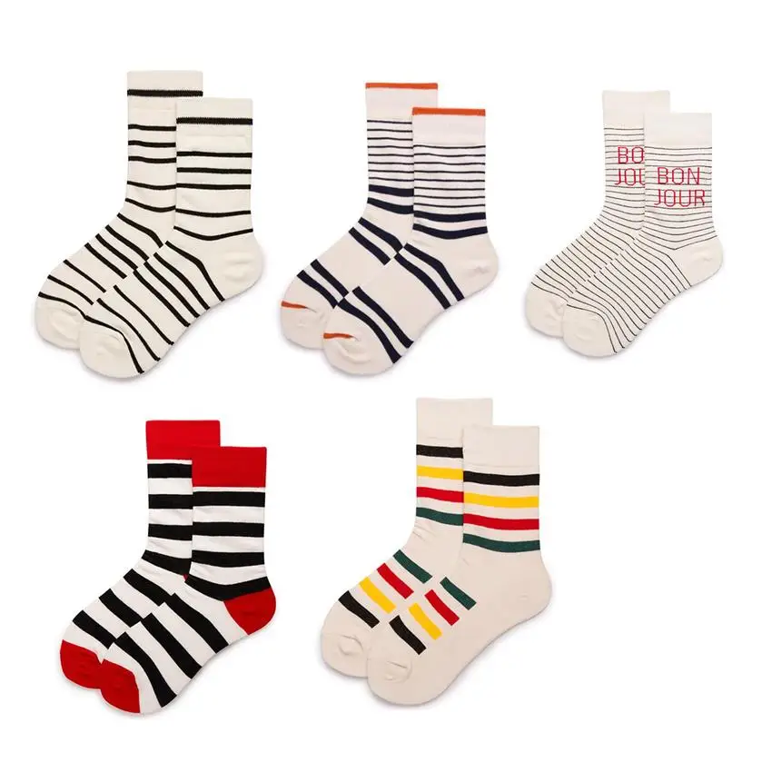 Женские и мужские однотонные хлопковые спортивные носки в полоску, носки до щиколотки, короткие зимние носки унисекс в разных полосках, 5 пар/лот, AL205SC