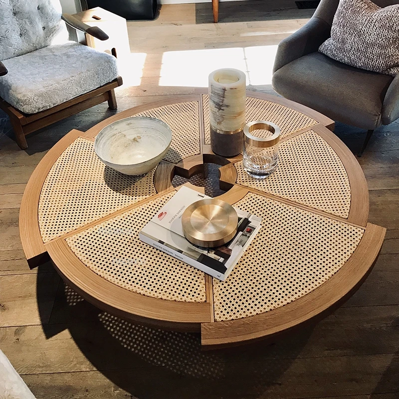 FOSUHOUSE Custom Solid Wood Living Room Coffee Tables Japanese Rattan