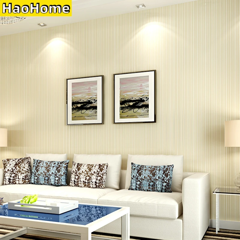 HaoHome 모던 단순한 세로 줄무늬 벽지, 단색 부직포 벽지, 침실 거실 소파 TV 배경
