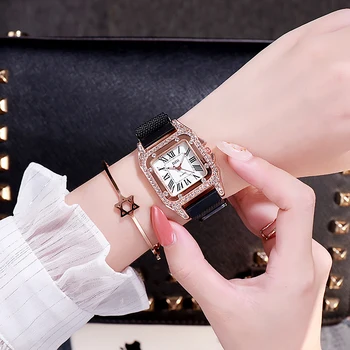 

Rhinestone Square Stainless Steel Sulfite Buckle Watch Classic Tempting Charming Quartz Ladies Watch