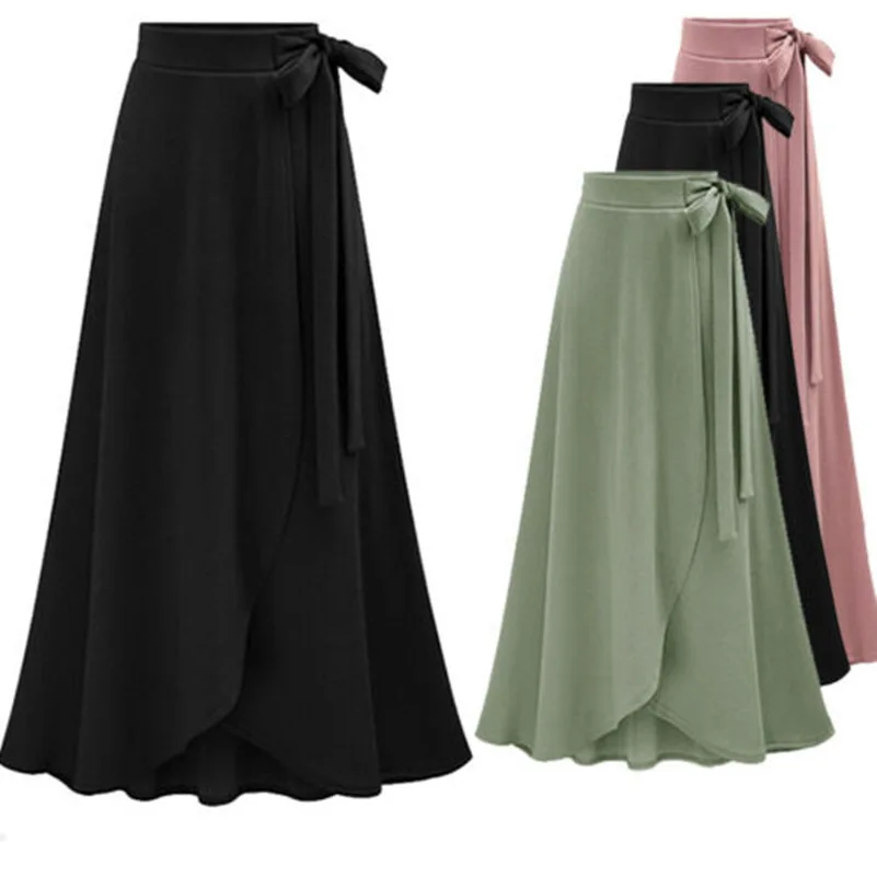 Plus-Size-Stylish-Designed-Women-s-Autumn-Asymmetric-Slit-Solid-color-Wrap-Long-Skirt-Lady-Daily