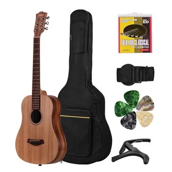 

Acoustic Guitar 34 Inch Spruce Wood Top Panel Teakwood Back Side Panel with Gig Bag Strap Spare Strings Capo Picks Guitars Kit
