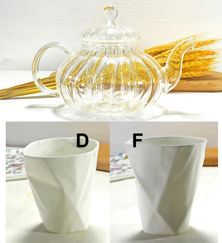 Pot Cup D and F Набор из 3 предметов, прозрачный стеклянный тыквенный чайник и чашки. Фарфоровые чайные сервизы таза, кофейные чашки Эспрессо, кофейные чашки, послеобеденный чайный сервиз - Цвет: Pot Cup D and F