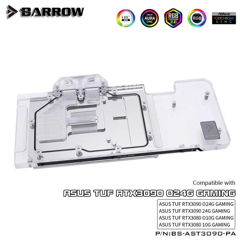 BARROW Water Block use for ASUS TUF RTX3080 O10G/RTX3090  O24G GAMING Aurora GPU Card Support Original Backplate 5V Header A-RGB