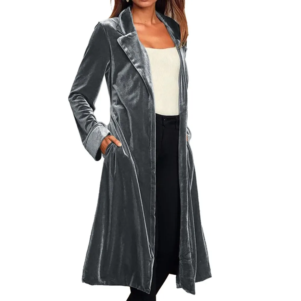Модная женская Свободная длинная куртка-кардиган, вельветовые пальто, женские драпированные топы, пальто, куртка, Осень-зима, свободная куртка с длинным рукавом, 4