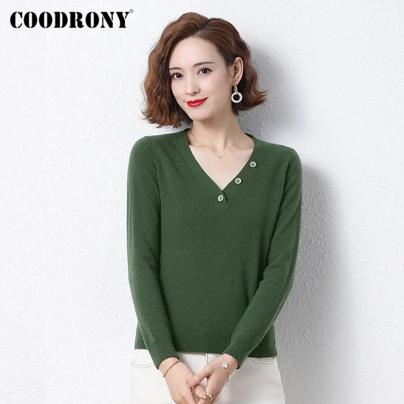COODRONY Brand 2020 New Autumn Winter Elegant High Quality Wool Women Jumpers V-Neck Solid Color Pullover Female Clothing W1134