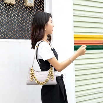 

Retro Alligator Pattern Women Handbag Luxury PU Thick Chain Ladies Shoulder Underarm Bags for Female Torby naramienne