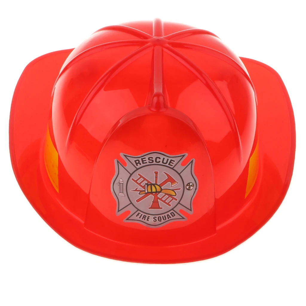 Pretend Play Children Plastic Fireman Helmet Chief Hat Fancy Dress Role Playing - Red